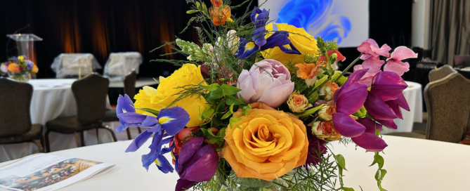 Law Firm Private Dinner Floral Centerpiece For a Corporate Event Spring Seasonal Audubon Tea Room