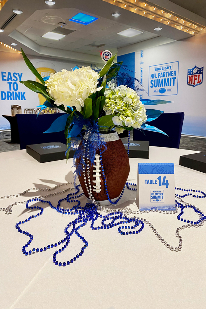 Corporate Event - Sporting Event Design - Floral Centerpiece for Bud Light NFL